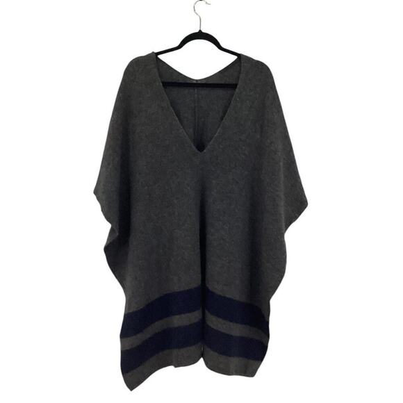 Jenni Kayne Stripe Poncho In Charcoal Navy One Size Italian Wool Yak Blend - Picture 2 of 12
